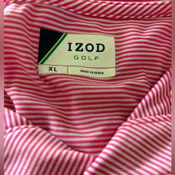 IZOD GOLF EUC MENS POLO TOP SHIRT PINK WHITE STRIPE FALL SHIRTS CASUAL SIZE XL - Picture 2 of 4
